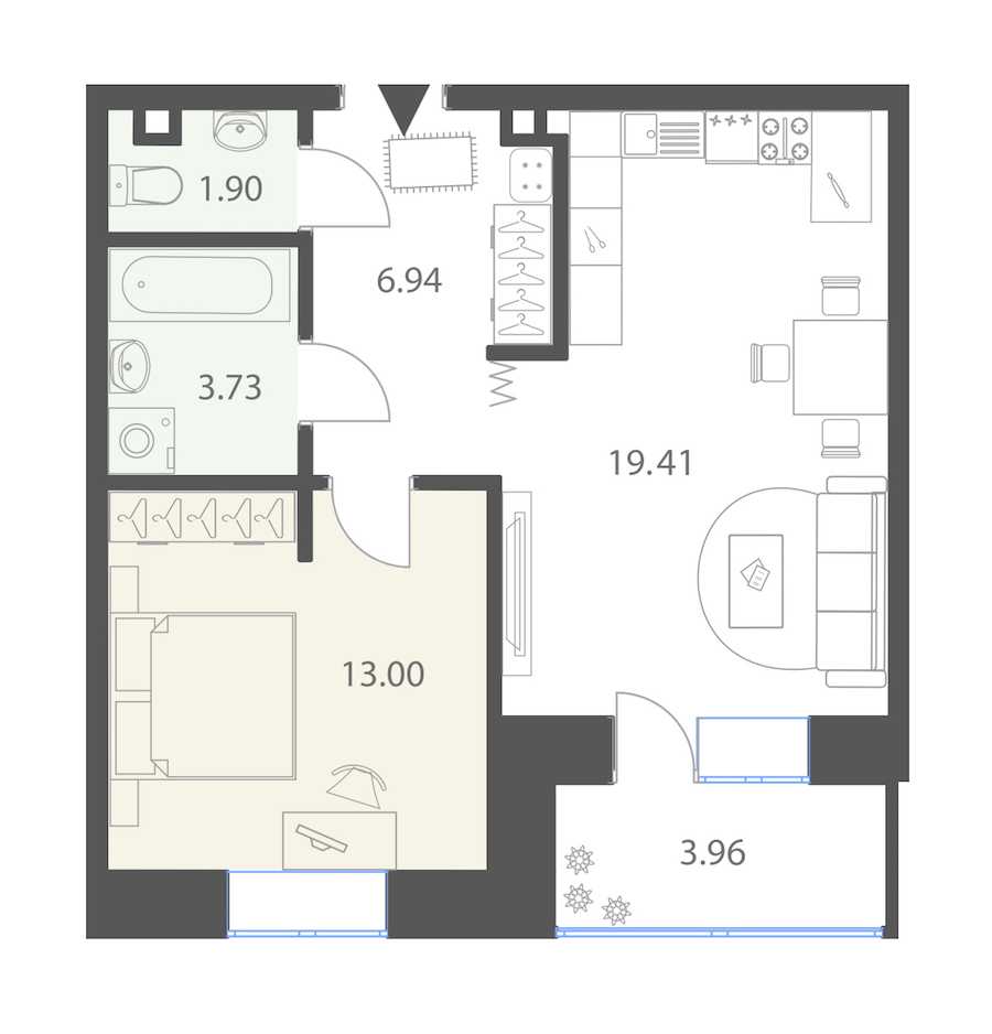 Однокомнатная квартира в : площадь 46.96 м2 , этаж: 2 – купить в Санкт-Петербурге